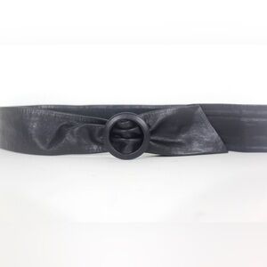 1980’s Up to 32” Thin Black Wide Leather Sash wrap Belt Made in Canada